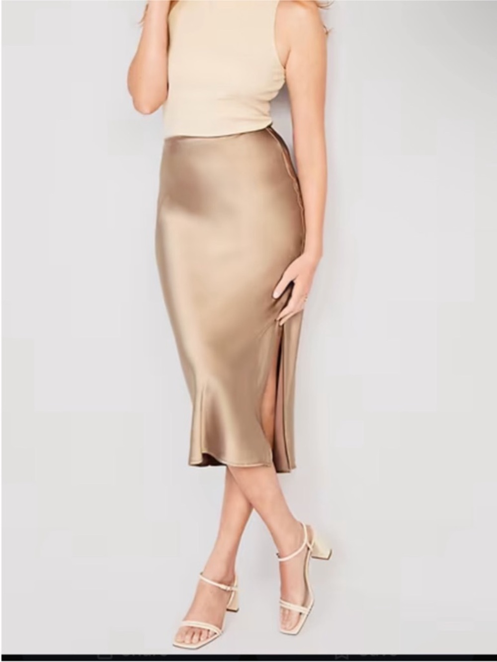 Old Navy Midi Satin Skirt Small Petite Champagne Gold Mocha